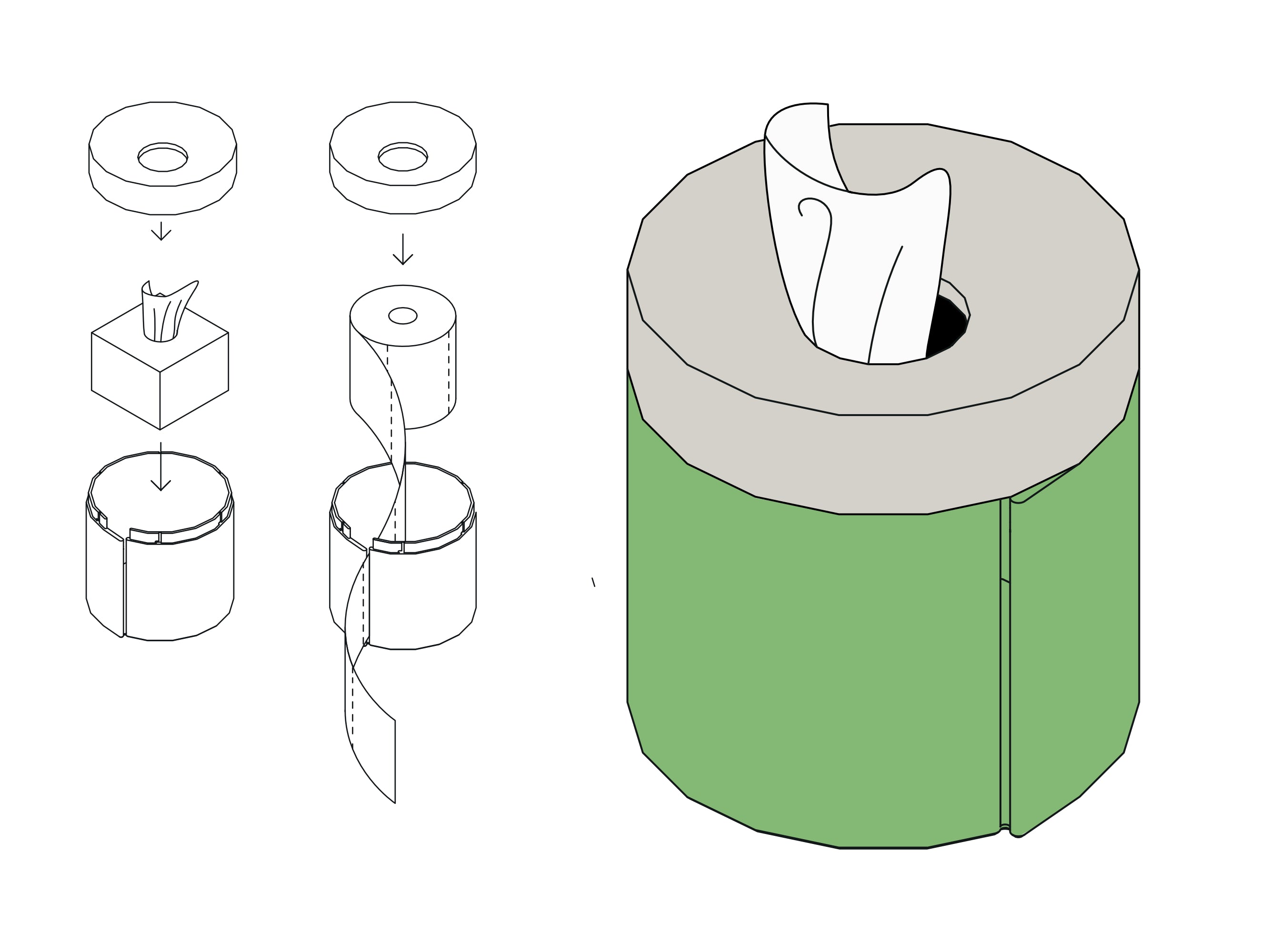 ROLLA pojemnik na chusteczki i papier toaletowy (off white & pea green)